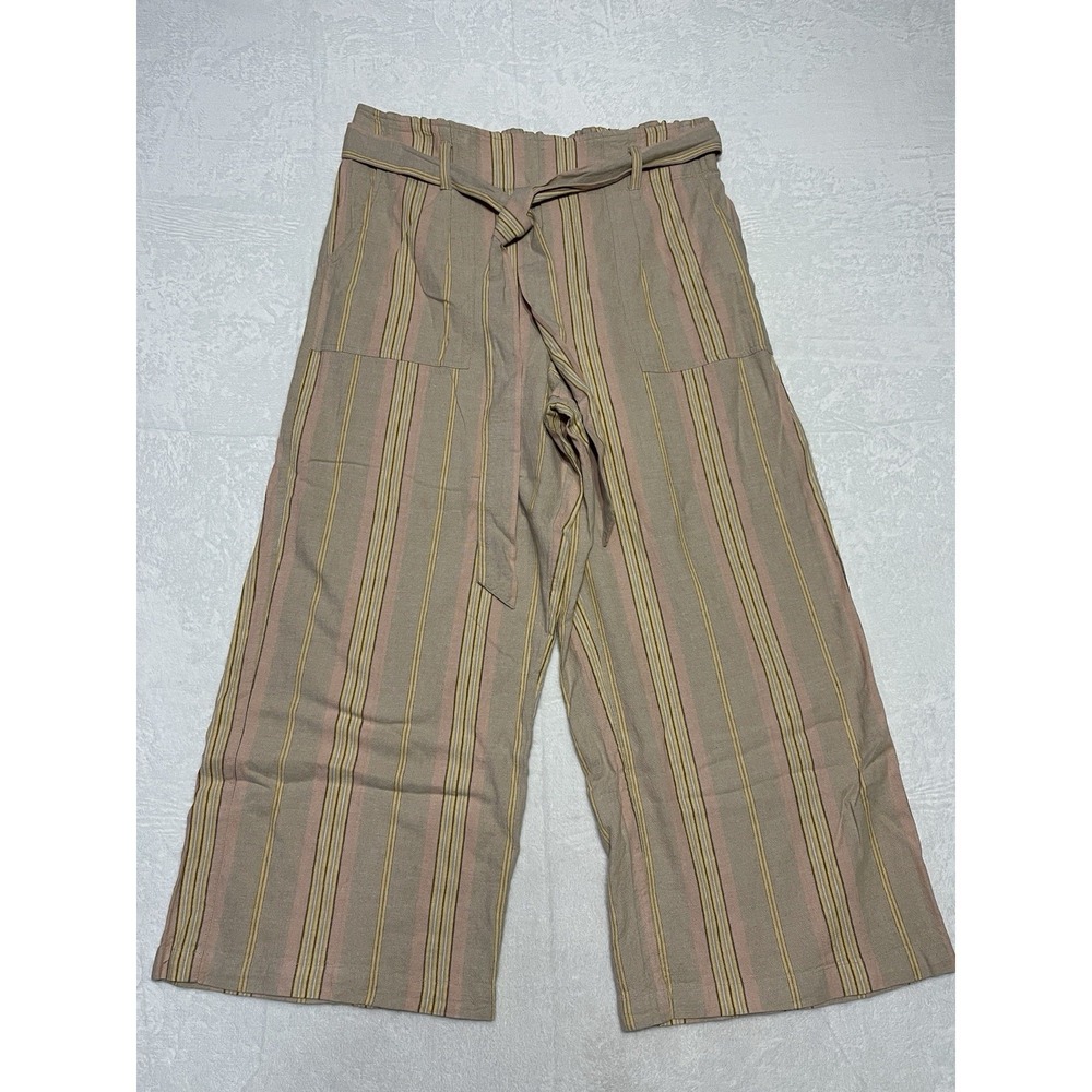 American Eagle Linen Cotton Blend Wide Leg Elastic Waistband Striped Pants XL